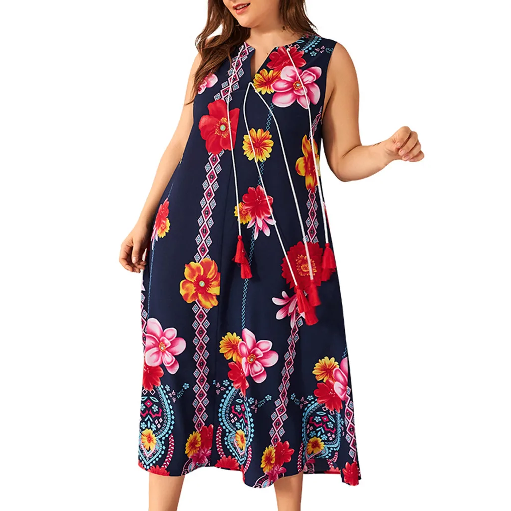 Платье для беременных размера плюс женщин Bohe с цветочным принтом без рукавов