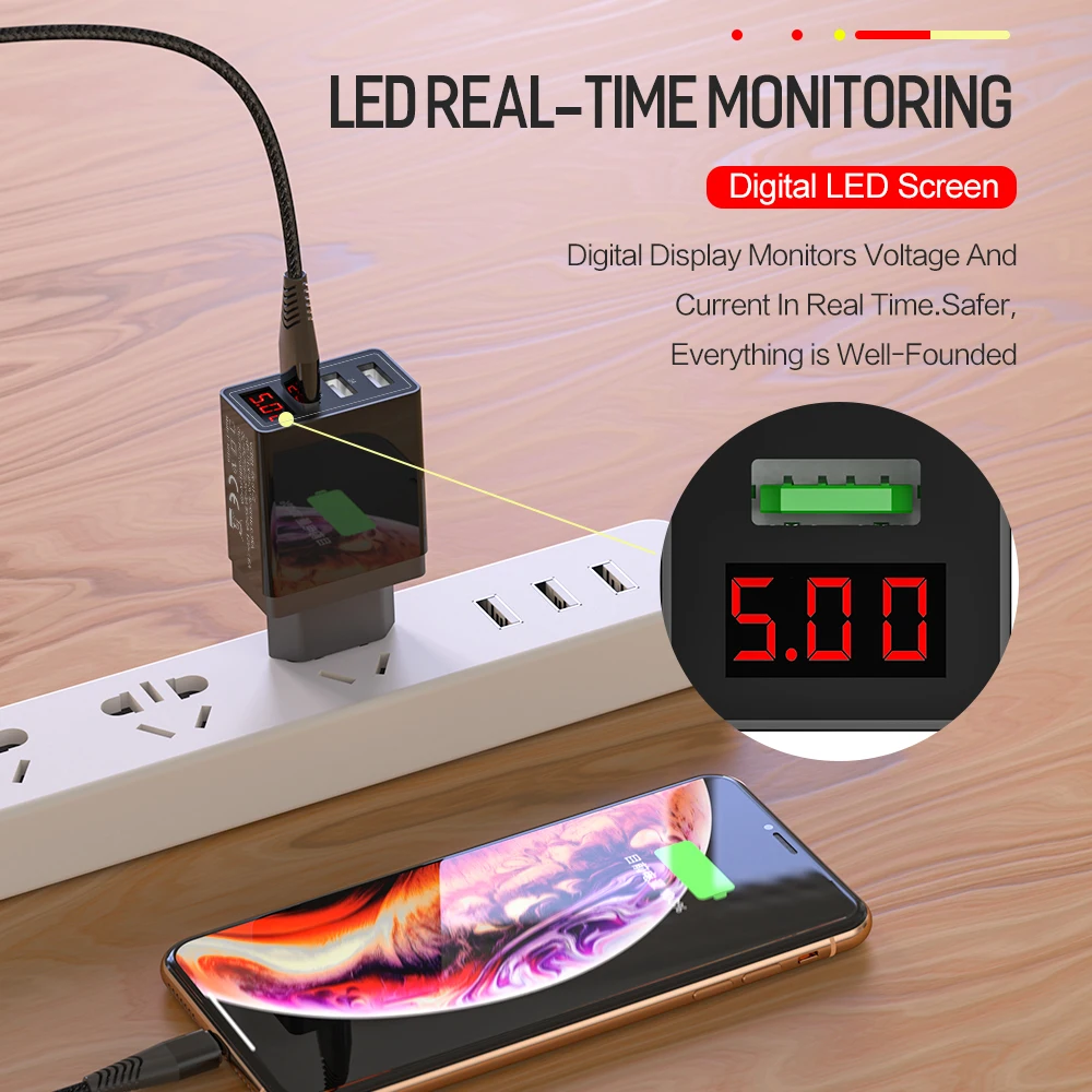 Зарядное устройство USB Quick Charge 3 0 с светодиодный дисплеем для iPhone X 8 7 быстрое