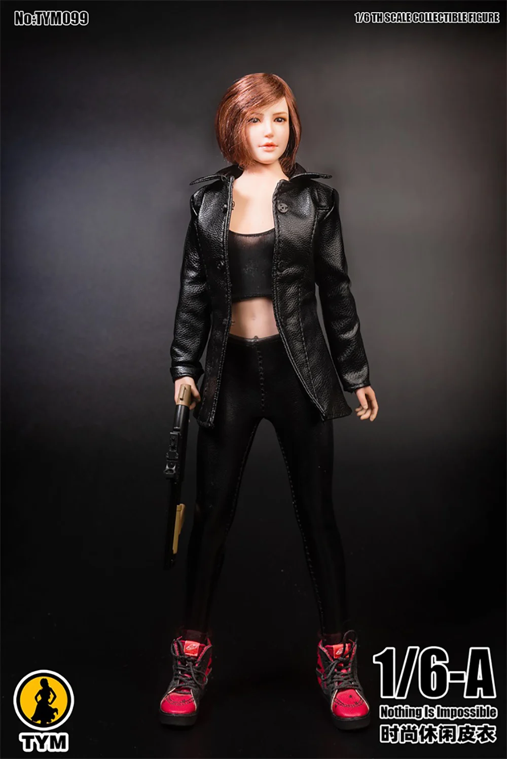

TYM099 1/6 Scale Female Long Leather Jacket Coat Clothes Accessory Fit 12" Large Breast Gelatin Female Action Figure Body