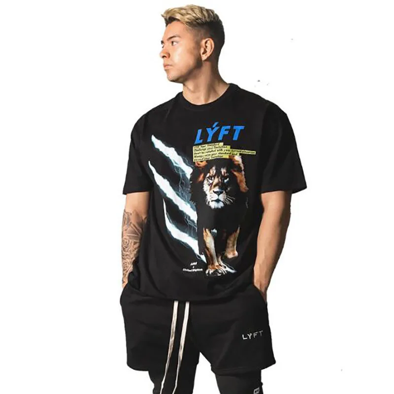 

New Clothing Fashion T Shirt Men Cotton Breathable Mens Short Sleeve Fitness t-shirt Gyms Tee Tight Casual Summer Top