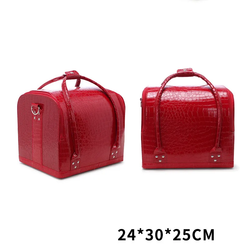 Red 24x30x25cm Портативный кожаный ящик для хранения инструментов для макияжа, Большой Вместительный Профессиональный органайзер для макияжа, дорожный косметический ящик для туалетных принадлежностей - Цвет: Red 24x30x25cm