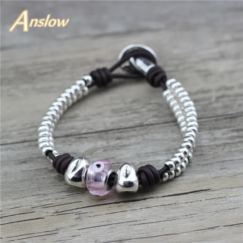 

Anslow Fashion Jewelry Handmade DIY Glass Beads Leather Bracelet For Female Couples Accessory Valentine's Day Gift LOW0812LB
