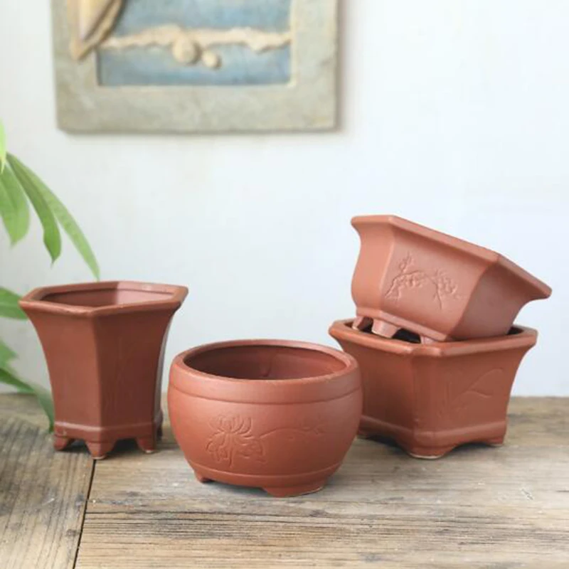 

Red Clay Breathable Flowerpot Ceramic Succulent Plant Pot Vase Bonsai Planter Flower Container Living Room Balcony Home Decor