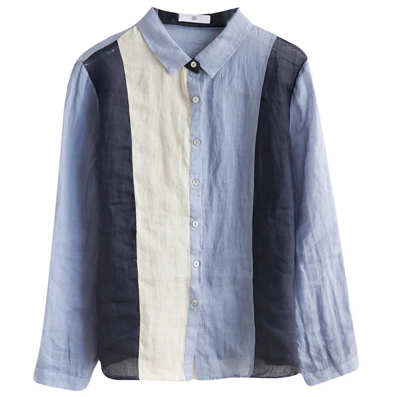 

SuperAen Office Lady Party Vestidos Vintage Blouse Women Elegant Shirt Lapel Casual Cotton Linen Simple Tops