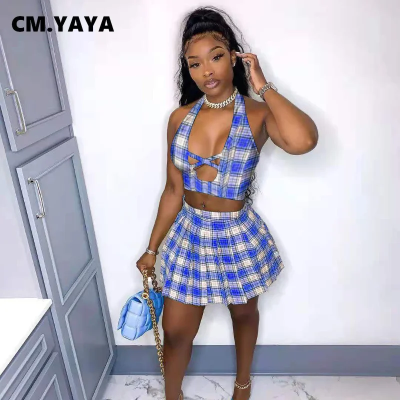 Женский комплект из двух предметов CM.YAYA топ с лямкой на шее и вырезами спортивный