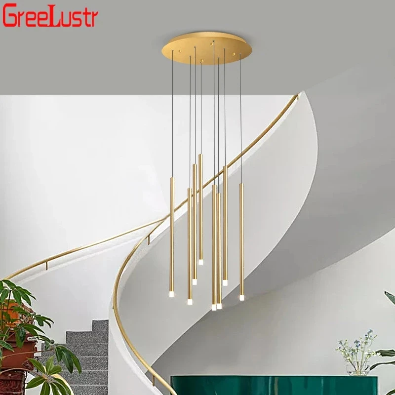 

Minimalist Gold Led Chandeliers Light Modern Home Deco Staircase Hanging Lamp Loft Chandelier Industrial Indoor Lighting Lustres