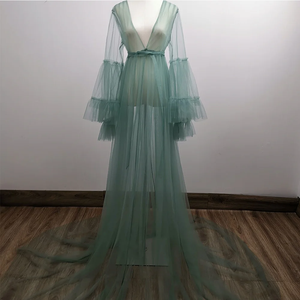 

DON&JUDY Tulle Dress Robes for Photography Puffy Ruffled Photo Shoot Bridal Tulle Maternity Dress See Through Party Wedding Gown