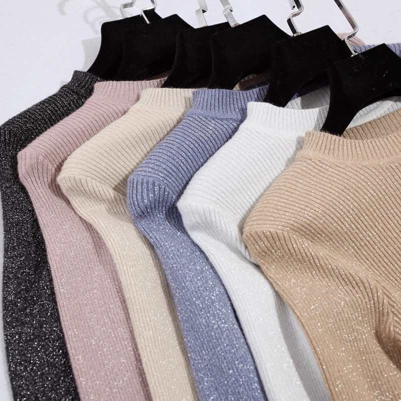 Акция свитера с люрексом растягивающиеся пуловеры круглым вырезом длинными