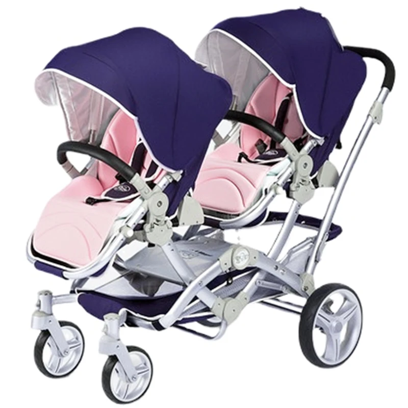 Luxury Twin Baby Stroller Three-in-one High Landscape Twin Stroller Can Sit and Lie Lightly Folding Twin Baby Stroller