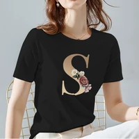 women t shirts street personalized letter pattern printing series short sleeve tops summer soft black classic o neck ladies tees