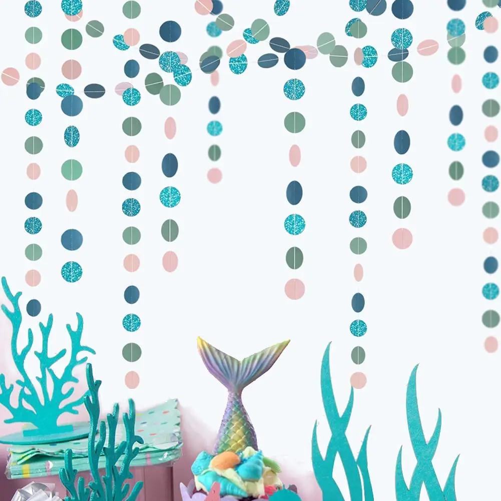 

13ft Under The Sea Blue Pink Green Paper Circle Garlands for Little Mermaid Party Decoration Hanging Dot Streamer Backdrop Decor