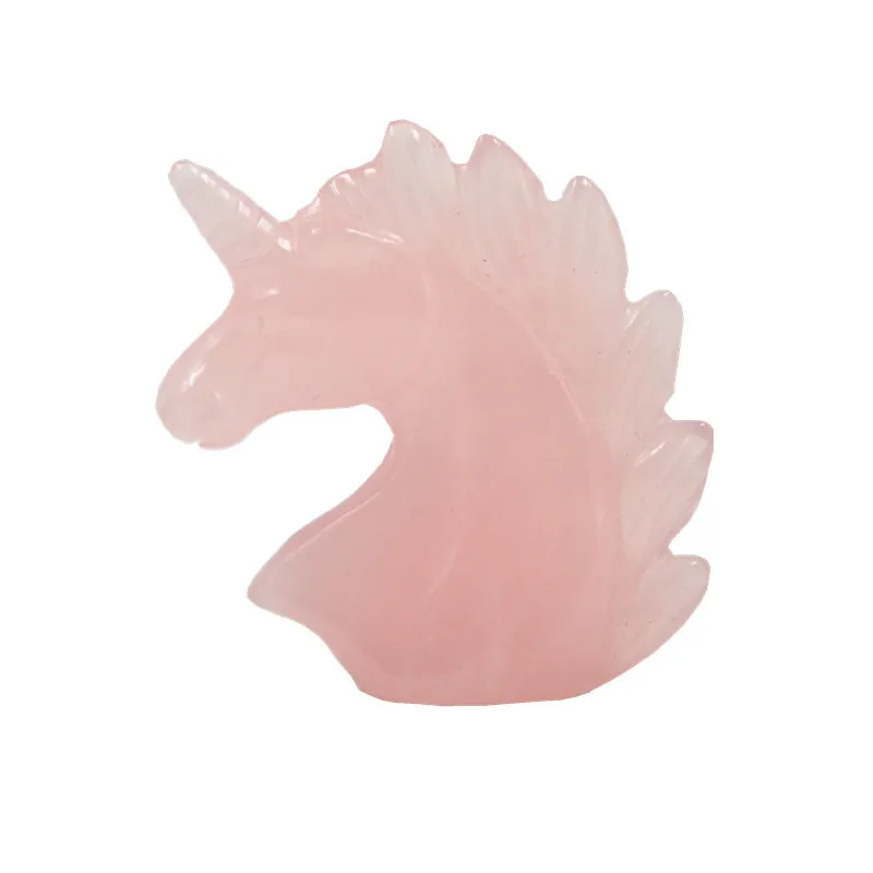 1PC 2.0" 100%Natural Rose Pink Quartz Crystal Unicorn Carving Horse head Skulls Figurin | Stones