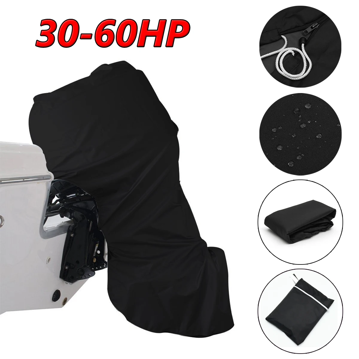 

56.69 inch 600D black boat full outboard engine cover, used for 30-60 hose power motor waterproof