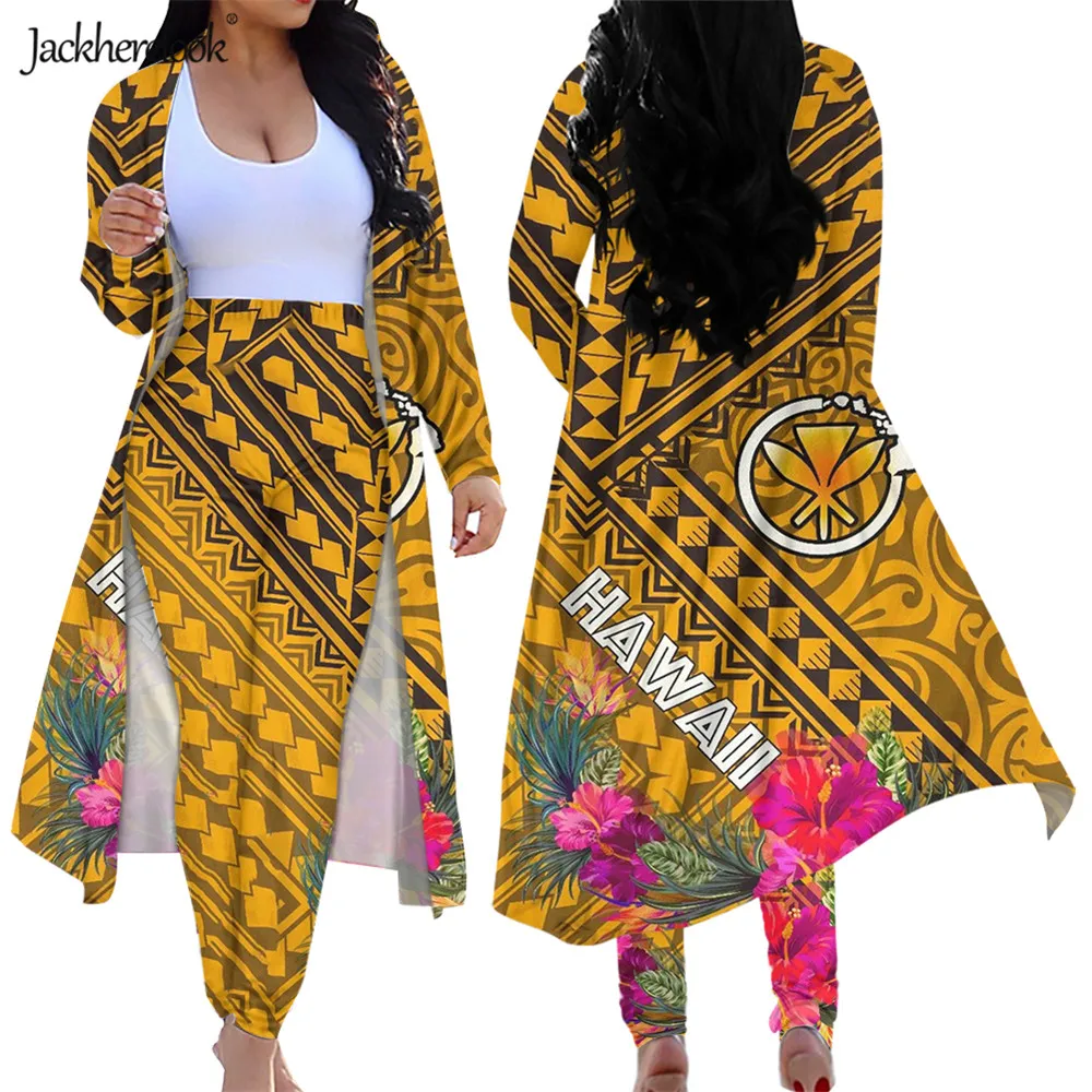 

Jackherelook Hawaii Kanaka Maoli Hibiscus Polynesian Tribal Women's 2 Piece Outfits Set Open Front Cardigans Skinny Pants Suits