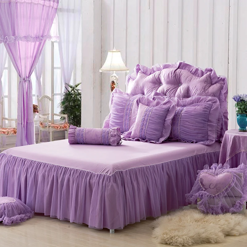 

New Korean Purple Lace bedding set bedspread 4Pcs romantic princess bedclothes bed set cotton duvet covers bed skirt queen king