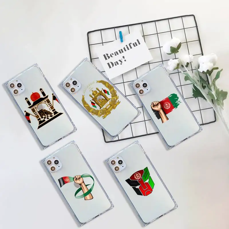 

Afgha Flag Phone Case For iPhone 7 8 11 12 X XS XR MINI Pro Max Plus Clear Square Transparent