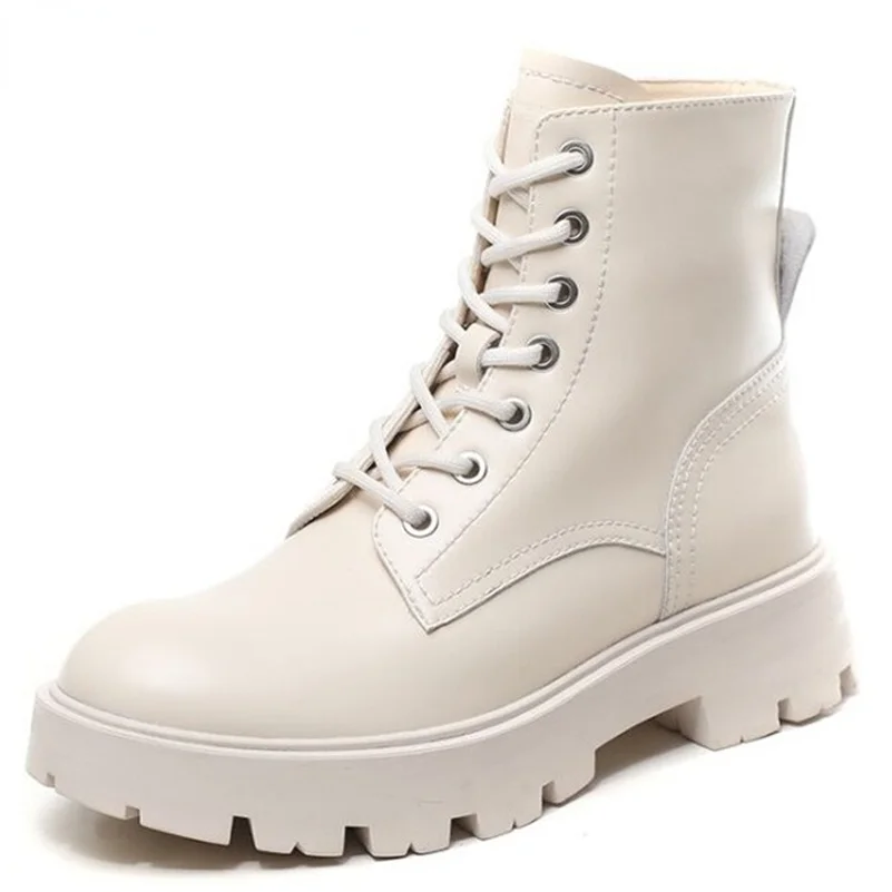 

Женские мотоциклетные ботинки из натуральной кожи, ботильоны на толстом среднем каблуке, с круглым носком, на шнуровке, Осень-зима 2021, 40