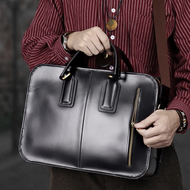 Fit For 13.5 Inch Laptop For Men Genuine Leather Men's Business Handbag Vintage Briefcase Messenger For Document A4
