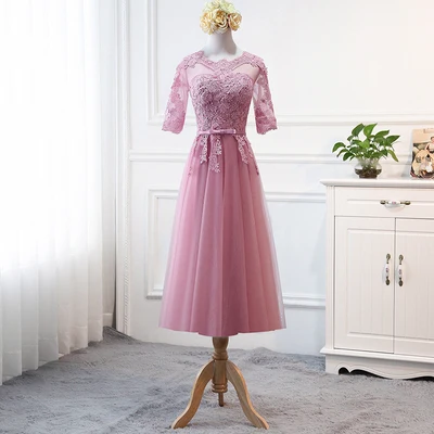MNZ-9858Z# платье подружки невесты новые зимние рождественские платья средней длины с длинными рукавами г. Бледно-лиловый на шнуровке для девочек - Цвет: 613D