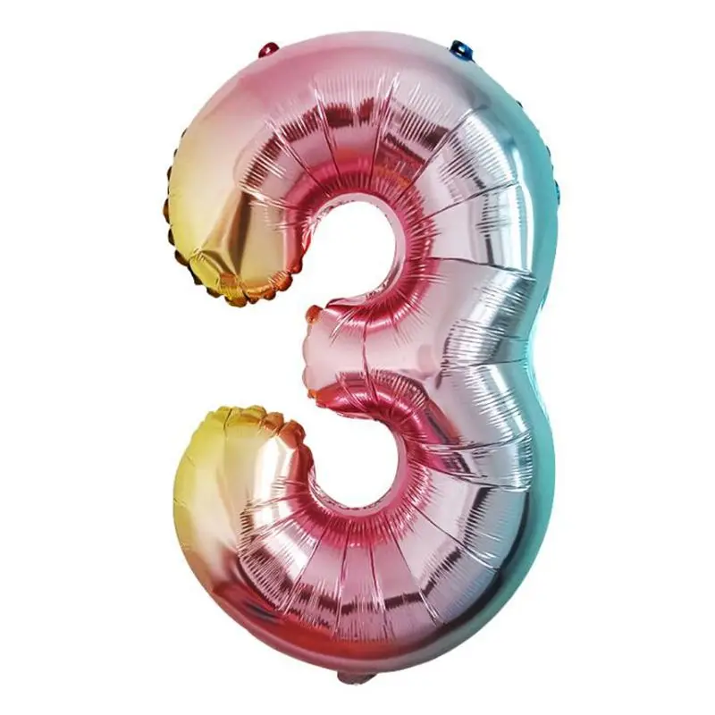 

1set 32 Inch Rainbow Number 0-9 Aluminum Foil Balloon Birthday Party Family Dinner Decoration Supplies Pink Crown Air Ball