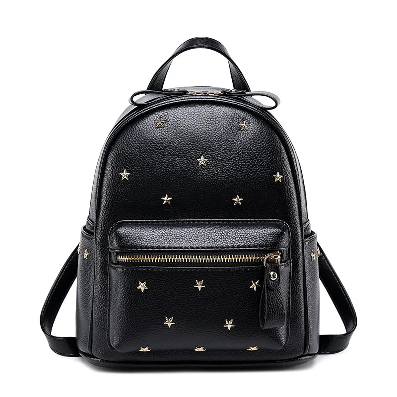 

Fashion Rivet women Backpack small Luxury design Schoolbags For Girls mochila bagpack PU Leather Travel female shoulder Bags