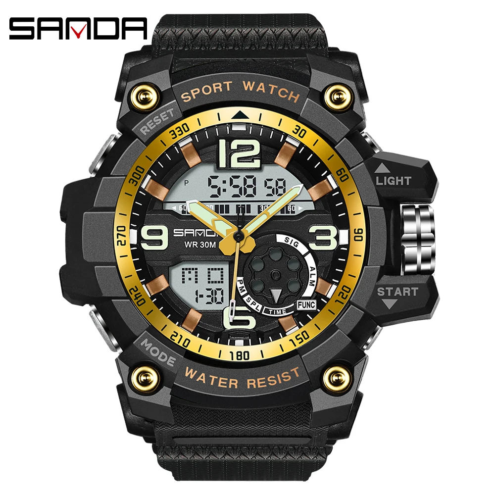 

SANDA Outdoor Sports Watches Men Quartz Analog LED Bright Dual Display Digital Clock Military Waterproof Wrist watches Relogio