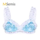 Нижнее белье мужское из сатина, Гладкий мягкий эластичный бюстгальтер с оборками и цветочным принтом, с широкими бретелями, без косточек, для геев