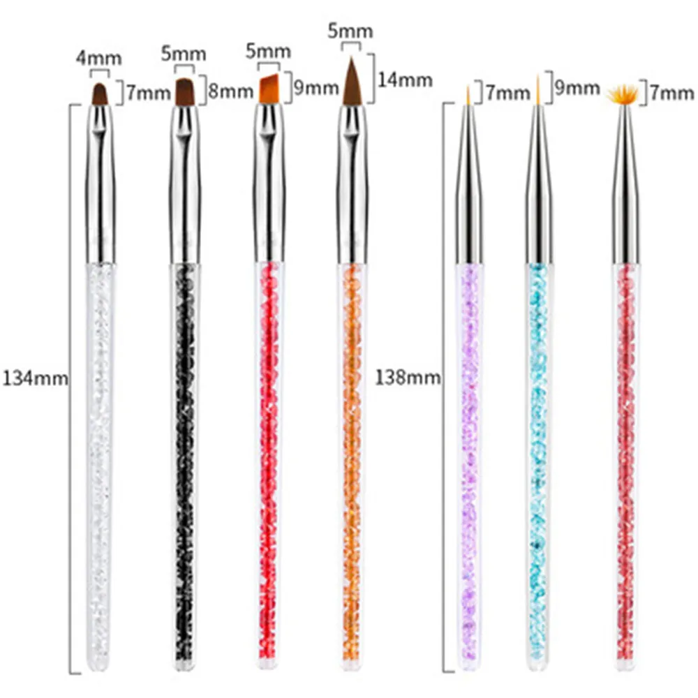 

7 Pcs/Set Nail Art Brush Painting Drawing Pen Rhinestones Builder Flat Line Round Acrylic Gel Crystal Tips Design Manicure Tools