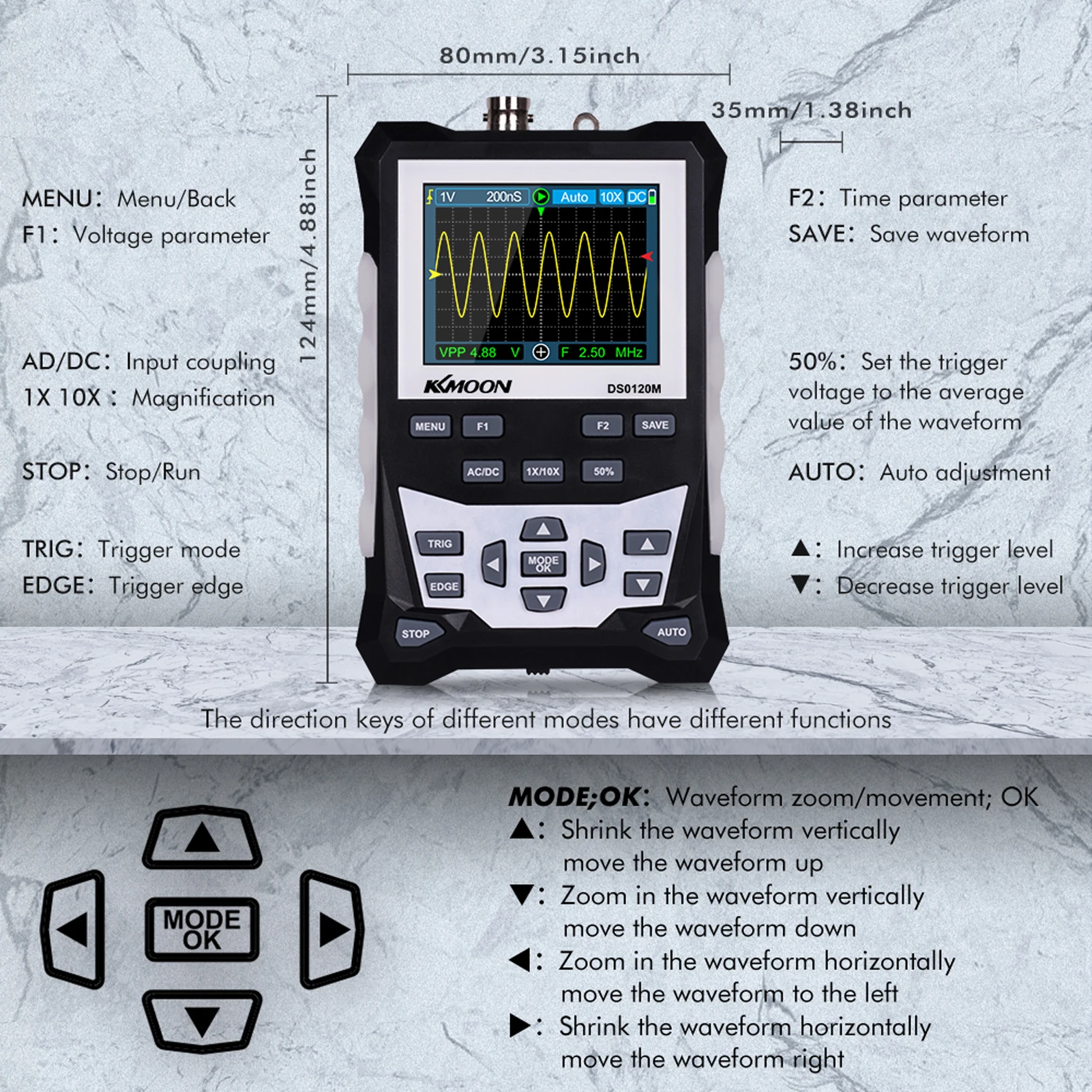 KKmoon Digital Oscilloscope DS0120M 320x240 High Definition 2.4 Inch TFT Color Screen 120MHz Bandwidth 500MSa/s | Инструменты