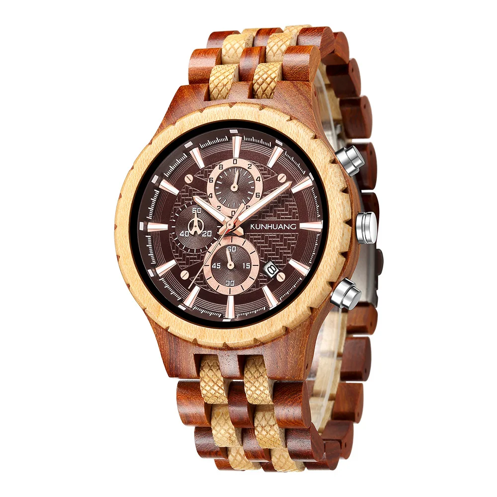 

2021 Wood Watches Men Sport Wooden Watches Mix Sandal Wood Bamboo Watch for Man Wood Strap Quartz Wristwatch Chronograph Relogio