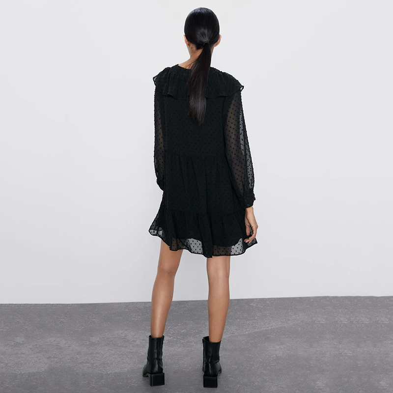 Женское платье из тюля с длинным рукавом и круглым вырезом однобортное застежкой