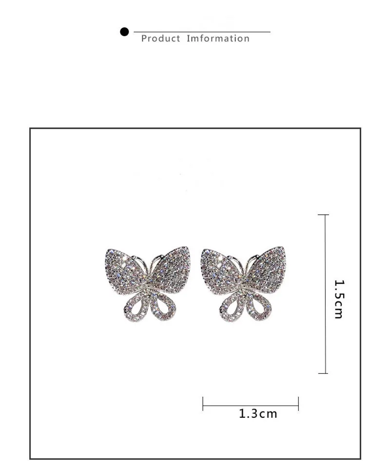 S925 Sterling Silver Needles Fine Jewelry Stud Earrings For Women Butterfly Cubic Zirconia Elegant Temperament Fine Jewelry