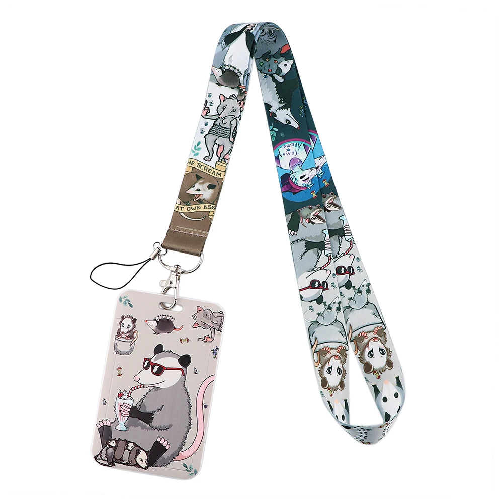 

JF0042 Possum Cute Animal Card Cover Lanyard Neck Strap Rope For Mobile Cell Phone ID Card Badge Holder With Keychain Keyring
