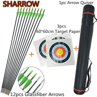 12pcs archery 31inch fiberglass arrows with 3pcs target paper arrow tube for bows target hunting shooting practice accessories