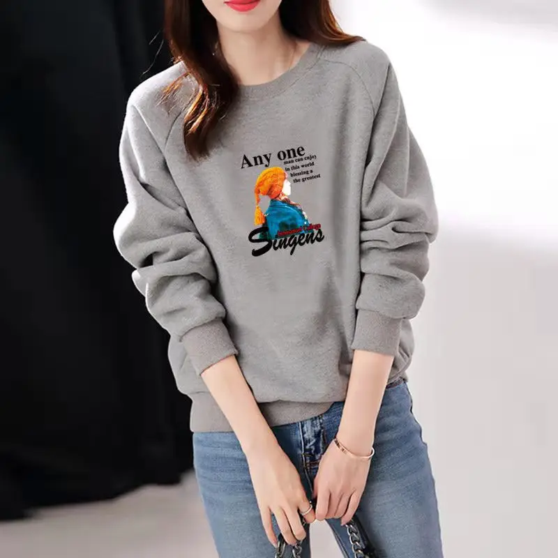 Толстовка женская оверсайз из хлопка с длинным рукавом и круглым вырезом |