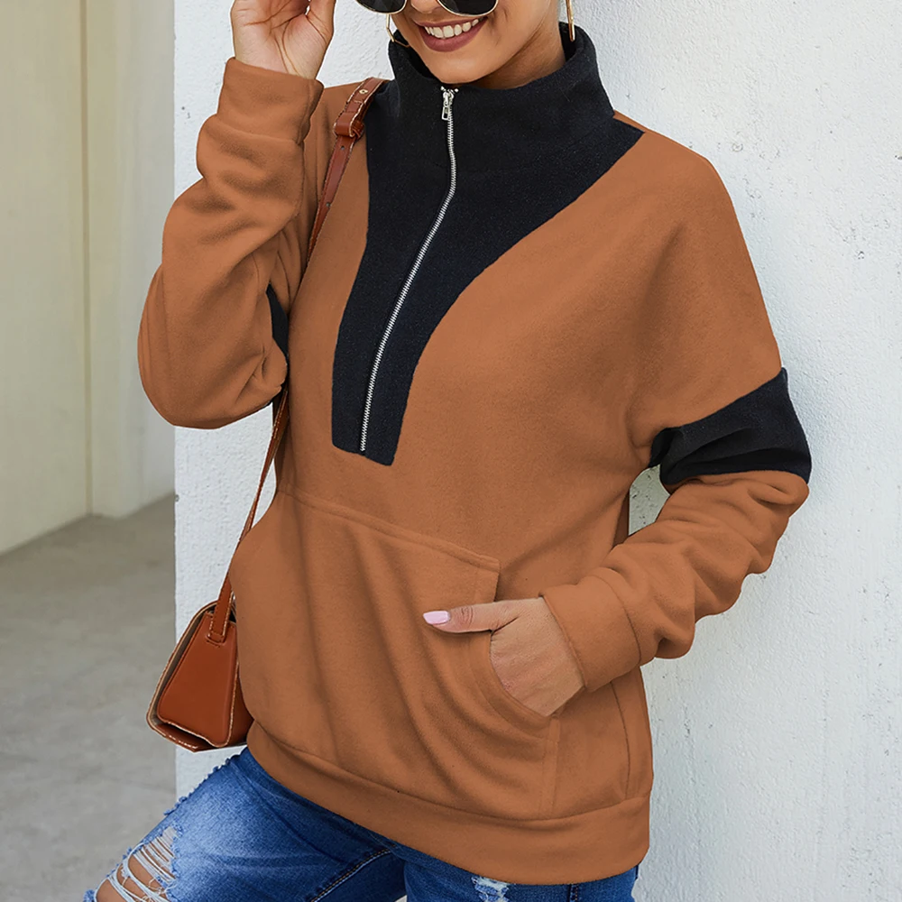 Женская новая осенне зимняя Толстовка с длинным рукавом в стиле пэчворк высоким