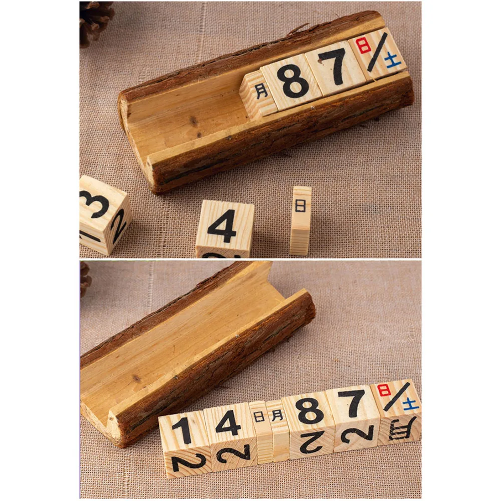 

2PCS DIY Wooden Calendar Decor Creative Desktop Manual Calendar Chic DIY Table Perpetual Calendar Decoration Vintage Date Displa