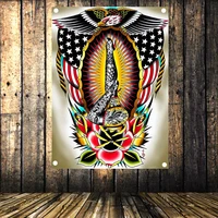 old school tattoo retro poster hanging flag senior art waterproof cloth 4 holes banner tapestry wall sticker bar cafe home decor