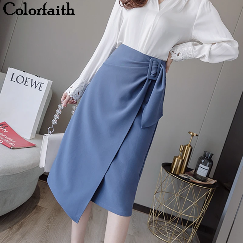 Colorfaith 2021 Женская осенне зимняя юбка асимметричная до колена средней длины