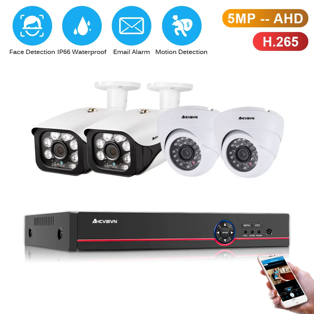

4CH 5MP AHD DVR Kit Home CCTV Monitoring Camera Security System Kit H.265 4MP Outdoor Waterproof Video Surveillance System Set