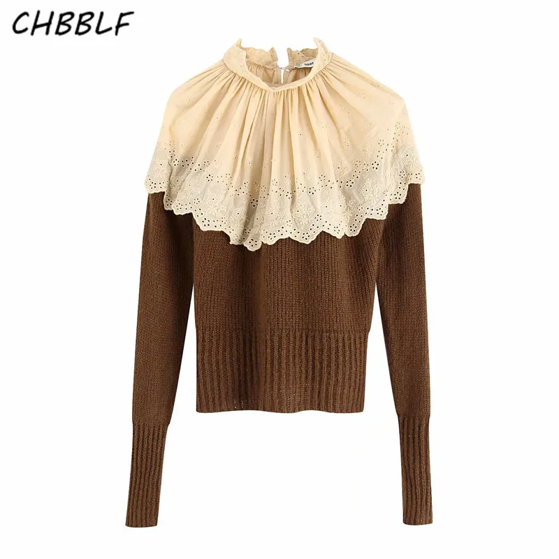 CHBBLF Женский вязаный лоскутный свитер с вышивкой эластичный Повседневный пуловер