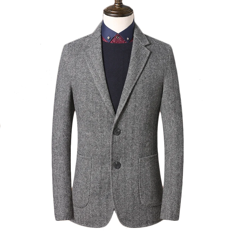 Мужская твидовая куртка на заказ серое твидовое пальто мужское в елочку Мужской
