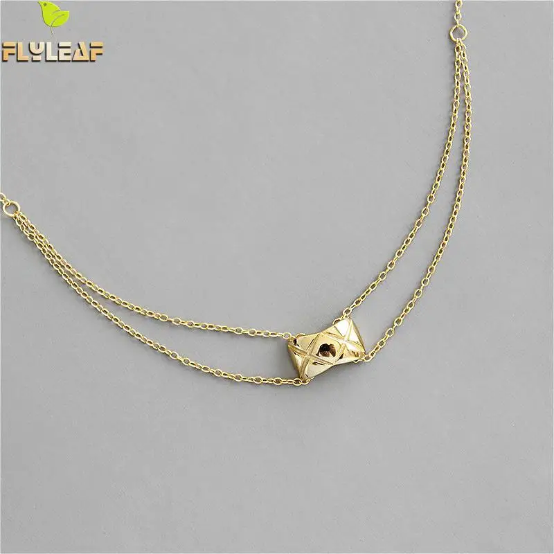

925 Silver Double Layer Chokers Necklace For Women Original Gold Rhombus Pattern Clavicle Fine Jewelry Flyleaf