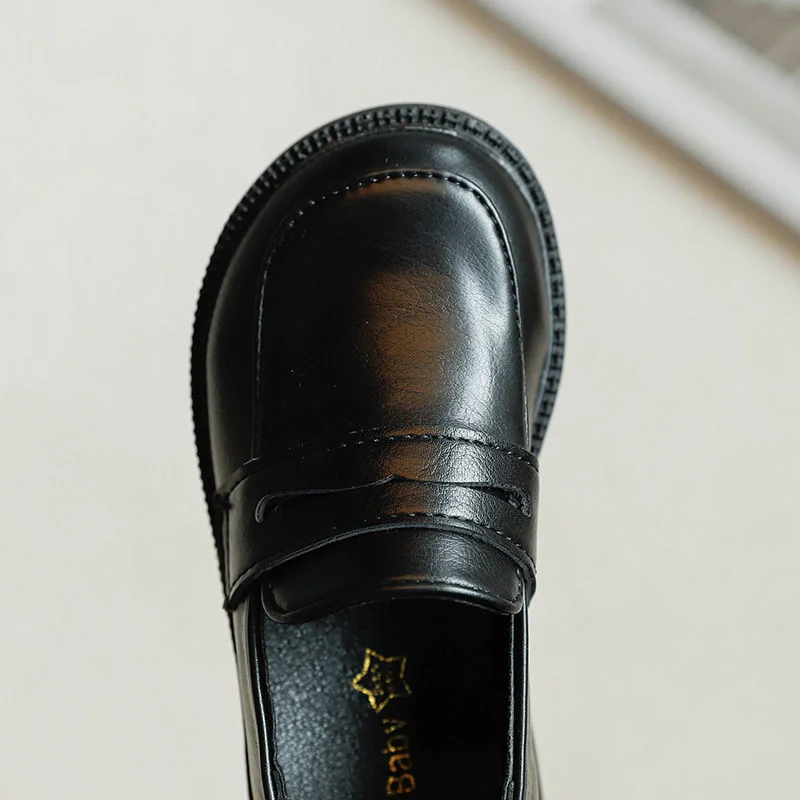 

Unisex Super Footwear Kids shoes 2021 Boy's leather shoes School Students Performing Children Sneakers British Black Boys Flats