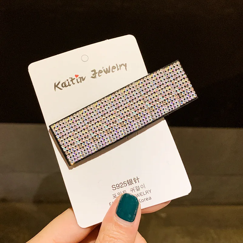 

2020 Strip Rectangular Korea Popular Hair Clips Fashion Woman Rhinestone Shiny Luxury Hairpins BB Clip Styling Tools Barrettes