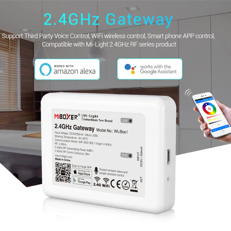 WL Box1 LED WIFI управление Лер голосовое приложение amazon alexa Google 2 4G беспроводной WiFi rgb