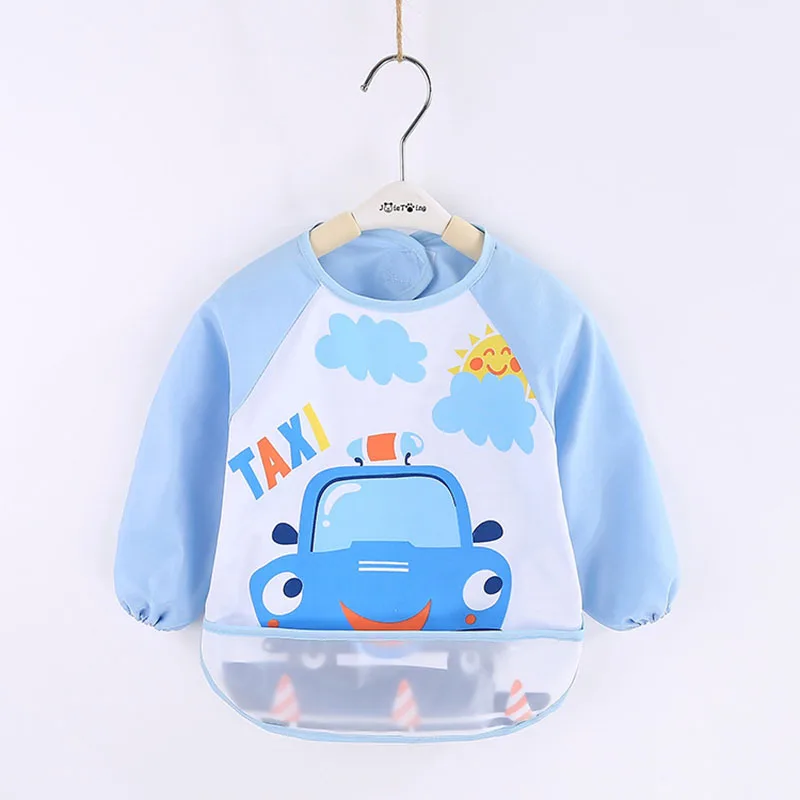 Style 6 blue car Милый детский нагрудник малыша Baberos Bavoir водонепроницаемый передник с длинными рукавами Мультяшные животные Дети Кормление комбинезон детские вещи - Цвет: Style 6 blue car