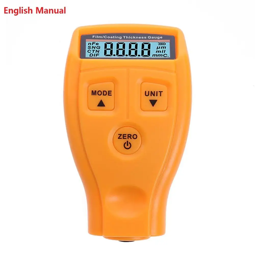 Yellow English GM200 цифровой автомобильный измеритель толщины краски Авто металлическое покрытие лак для черных толщиномер тестер тоньше краски метр тестер - Цвет: Yellow English