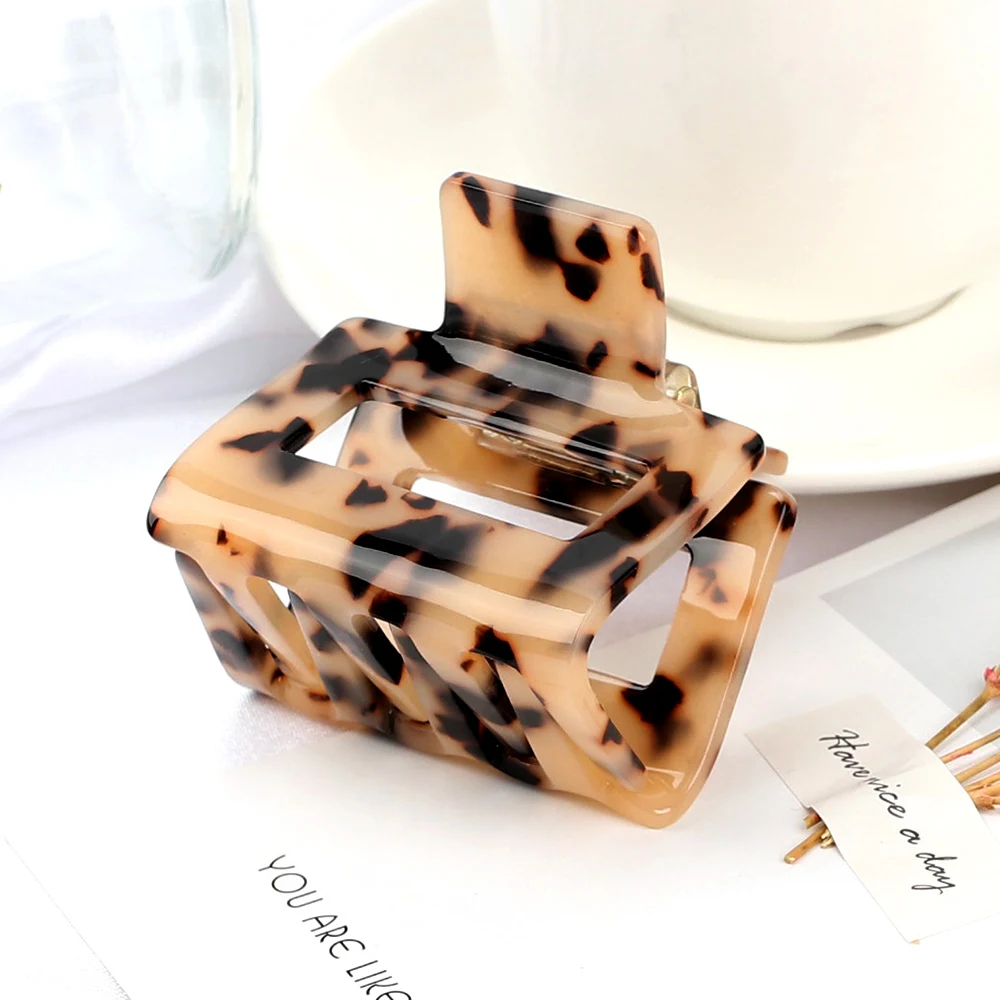 

Acrylic Printed Grab Clip Square Hairpin Small Crab Women Girl Pearl Leopard Hairpin Claw Hairpin Hair Accessories