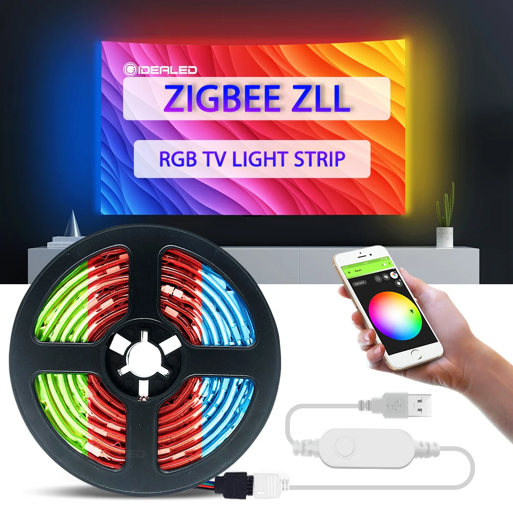 Smart Zigbee TV RGB Lights Strip APP Control for 40-60 inch HDTV Backlight USB Powered work with Alexa Echo plus SmartThings Hub